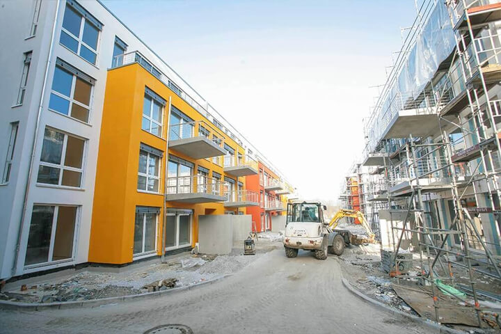 Germania Campus in Münster – urbanes Stadtquartier mit denkmalgeschützter Bausubstanz, errichtet mit Betonfertigteilen von Lütkenhaus