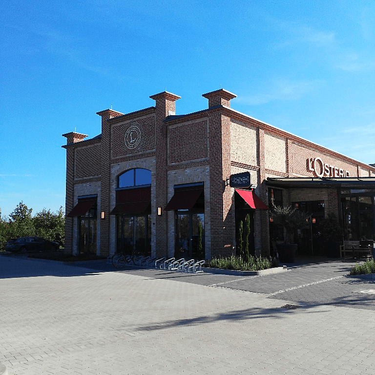 Neubau der L’Osteria-Filiale in Marl – realisiert mit Elementdecken und Doppelwandelementen von Lütkenhaus für die Systemgastronomie